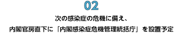 02　次の感染症の危機に備え、内閣官房直下に「内閣感染症危機管理統括庁」を設置予定