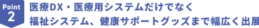 Point2　医療DX・医療用システムだけでなく 福祉システム、健康サポートグッズまで幅広く出展